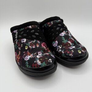 BZees Dolce Back Floral Mules Wedge Clogs Sz 7.5 W Wide Comfort Slip On Shoes